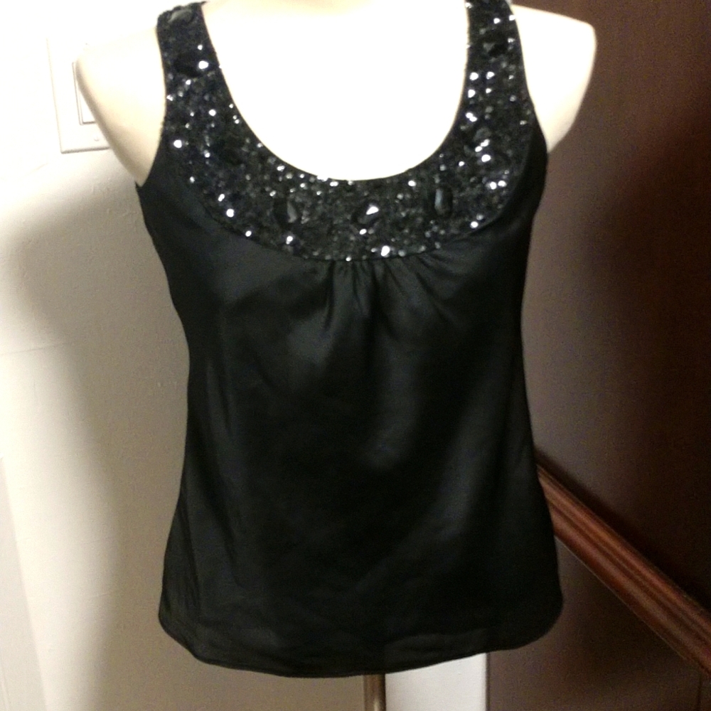 Ann Taylor LOFT black sparkle/beaded neck top